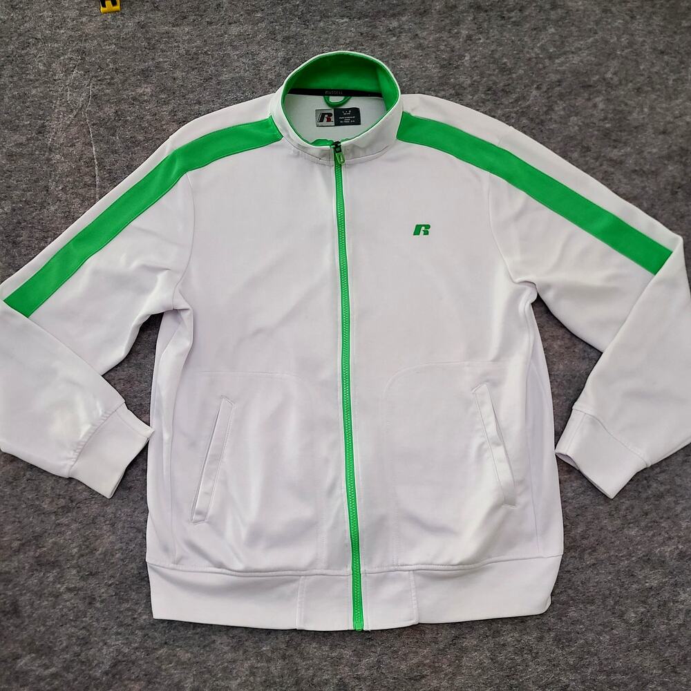 Russell Full Zip Sweater Mens Large Green Stripe